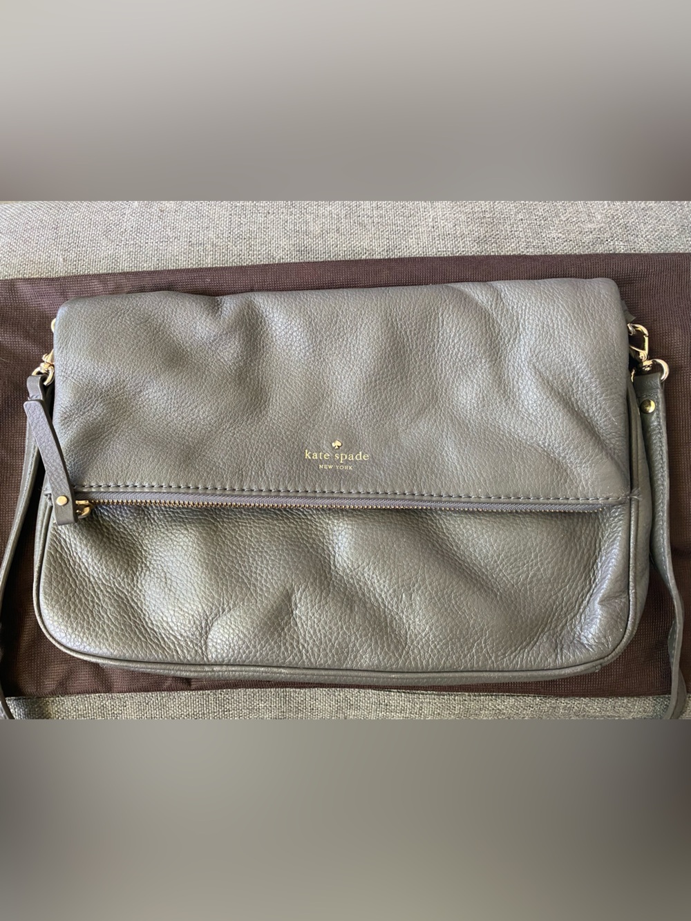 kate spade Pebbled Fold-Over Crossbody Bag in Gray